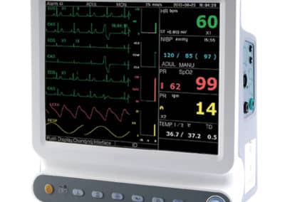 Masc 30 is a multi-parameter monitor that offers a wide range of applications. It can be used to measure and monitor parameters such as SpO2, NIBP, pulse, TEMP, ECG and RESP. With optional main current, side current EtCO2 and 1 or 2 channel IBP monitoring functions.